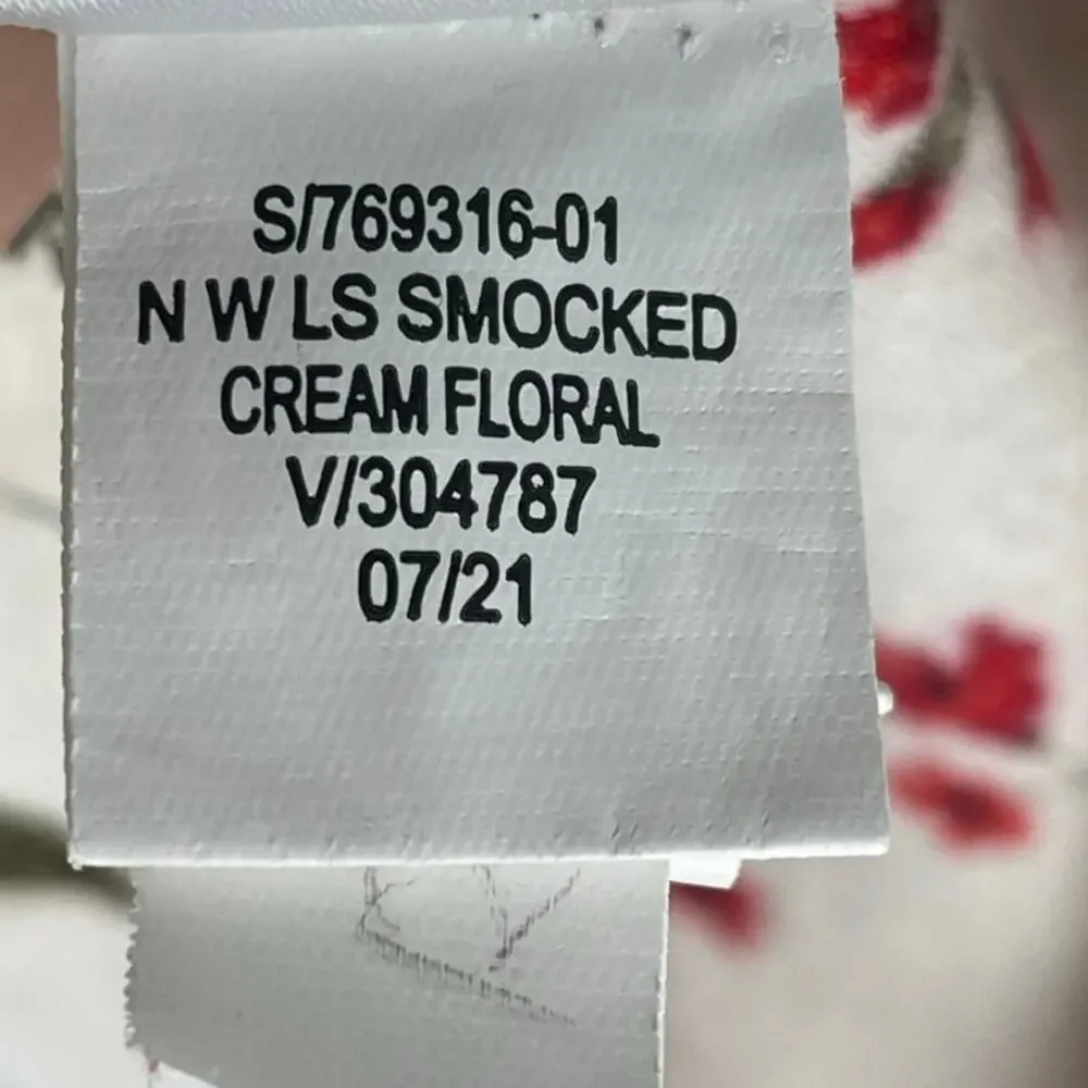 Old Navy Girls Smocked Floral Fit & Flare Dress XL 14-16 Cream Red Long Sleeve